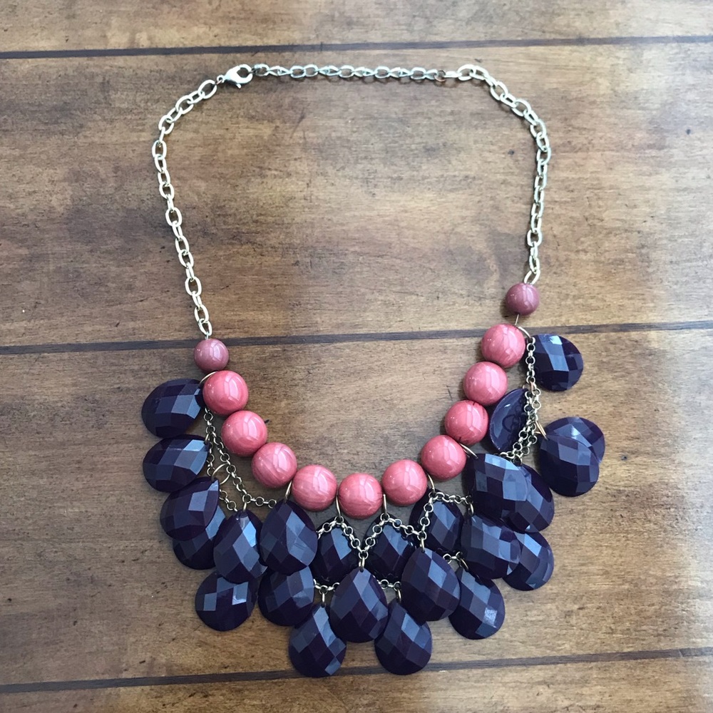 LOFT Purple and pink beaded necklace